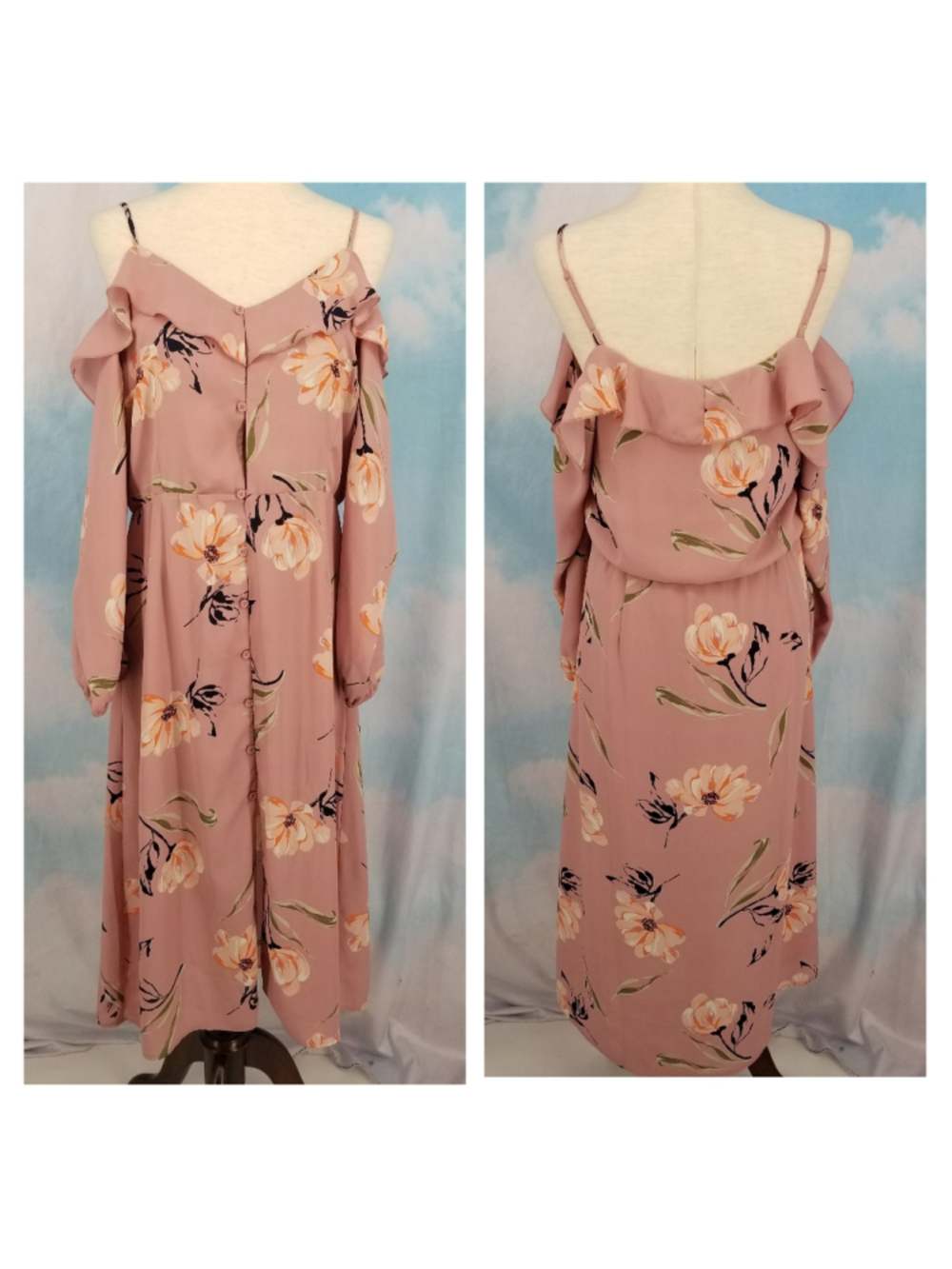 Love Fire Floral Cold Shoulder Dress Juniors Large NWT Pink Ruffle Button Front